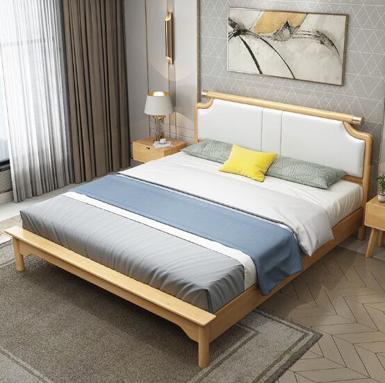 北欧实木床1.8米双人床现代简约主卧家具软包单人床1.5米北欧床
