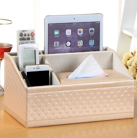 家居用品多功能纸巾盒 桌面遥控器收纳盒 皮革抽纸盒